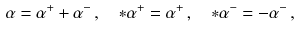 $$\begin{aligned} \alpha = \alpha ^+ + \alpha ^- \, , \quad *\alpha ^+ = \alpha ^+ \, , \quad *\alpha ^- = -\alpha ^- \, , \end{aligned}$$