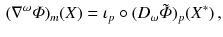 $$\begin{aligned} (\nabla ^\omega \varPhi )_m (X) = \iota _p \circ (D_\omega \tilde{\varPhi })_p(X^*) \, , \end{aligned}$$