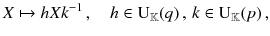 $$ X \mapsto h X k^{-1} \, , \quad h \in \mathrm{U}_{\mathbb {K}}(q) \, , \, k \in \mathrm{U}_{\mathbb {K}} (p) \, , $$