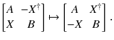 $$ \begin{bmatrix}A&- X^\dagger \\ X&B \end{bmatrix}\mapsto \begin{bmatrix}A&X^\dagger \\ - X&B \end{bmatrix}\, . $$