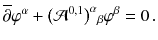 $$ \overline{\partial } \varphi ^\alpha + \big (\mathcal{A}^{0, 1}\big )^\alpha {}_\beta \varphi ^\beta = 0 \, . $$