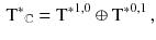 $$\begin{aligned} {\mathrm{T}^*}_\mathbb {C}= {\mathrm{T}^*}^{1, 0} \oplus {\mathrm{T}^*}^{0, 1}\, , \end{aligned}$$