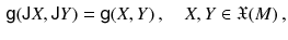 $$\begin{aligned} {{\textsf {g}}}({{\textsf {J}}}X, {{\textsf {J}}}Y) = {{\textsf {g}}}(X, Y) \, , \quad X, Y \in {\mathfrak X}(M) \, , \end{aligned}$$