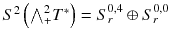 $$S^2\left( {\textstyle {\bigwedge }}^2_+ T^*\right) = S^{0, 4}_r \oplus S^{0, 0}_r$$