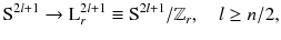 $$ \mathrm S^{2 l + 1} \rightarrow \mathrm L^{2 l + 1}_r \equiv \mathrm S^{2 l + 1}/\mathbb {Z}_r ,\quad l \ge n/2, $$