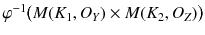 $$\varphi ^{-1}\big (M(K_1, O_Y) \times M(K_2, O_Z)\big )$$