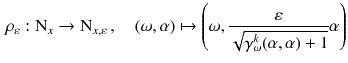 $$\begin{aligned} \rho _\varepsilon : \mathrm{N}_x \rightarrow \mathrm{N}_{x,\varepsilon }\,, \quad (\omega ,\alpha ) \mapsto \left( \omega ,\frac{\varepsilon }{\sqrt{\gamma _\omega ^k(\alpha ,\alpha )+1}}\alpha \right) \end{aligned}$$