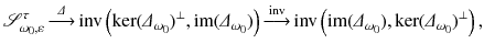 $$ {\mathscr {S}}^\tau _{\omega _0,\varepsilon } \mathop {\longrightarrow }\limits ^{\varDelta } {{\mathrm{inv}}}\left( \ker (\varDelta _{\omega _0})^{\perp },{{\mathrm{im}}}(\varDelta _{\omega _0})\right) \mathop {\longrightarrow }\limits ^{{\small \mathrm{inv}}} {{\mathrm{inv}}}\left( {{\mathrm{im}}}(\varDelta _{\omega _0}),\ker (\varDelta _{\omega _0})^{\perp }\right) , $$