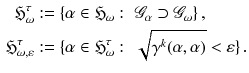 $$\begin{aligned} {\mathfrak H}^\tau _{\omega }&:= \{\alpha \in {\mathfrak H}_\omega : \, \, {\mathscr {G}}_\alpha \supset {\mathscr {G}}_\omega \}\,, \\ \nonumber \mathfrak H^\tau _{\omega ,\varepsilon }&:= \{\alpha \in \mathfrak H_\omega ^\tau : \, \, \sqrt{\gamma ^k(\alpha ,\alpha )} < \varepsilon \}\,. \end{aligned}$$