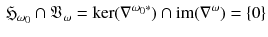 $$\begin{aligned} \mathfrak H_{\omega _0} \cap \mathfrak V_\omega = \ker (\nabla ^{\omega _0 *}) \cap {{\mathrm{im}}}(\nabla ^\omega ) = \{0\} \end{aligned}$$