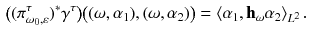 $$\begin{aligned} \big (({\pi ^\tau _{\omega _0,\varepsilon }})^*\gamma ^\tau \big )\big ((\omega ,\alpha _1),(\omega ,\alpha _2)\big ) = \langle \alpha _1,\mathbf h_\omega \alpha _2 \rangle _{L^2}\,. \end{aligned}$$