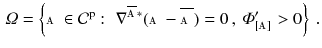 $$\begin{aligned} \varOmega = \left\{ {\mathbbm {A}} \in \mathcal{C}^\mathrm{p} : \, \, \nabla ^{\overline{\mathbbm {A}} *} ({\mathbbm {A}} -\overline{\mathbbm {A}} ) = 0 \, , \, \varPhi '_{[\mathbbm {A}]} > 0 \right\} \, . \end{aligned}$$