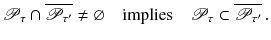 $$ \mathscr {P}_\tau \cap \overline{\mathscr {P}_{\tau '}} \ne {\varnothing } \quad \text {implies} \quad \mathscr {P}_\tau \subset \overline{\mathscr {P}_{\tau '}}\,. $$