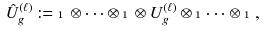 $$\begin{aligned} \hat{U}_g^{(\ell )} := {\mathbbm {1}}\otimes \cdots \otimes {\mathbbm {1}}\otimes {U}_g^{(\ell )} \otimes {\mathbbm {1}}\cdots \otimes {\mathbbm {1}}\, , \end{aligned}$$