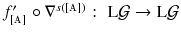 $$f'_{[\mathbbm {A}]} \circ \nabla ^{s([\mathbbm {A}]) }: \, \, \mathrm L \mathcal{G}\rightarrow \mathrm L \mathcal{G}$$