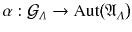 $$\alpha : \mathcal{G}_\varLambda \rightarrow {{\mathrm{Aut}}}\big ({\mathfrak A}_{\varLambda }\big )$$