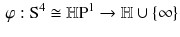 $$\begin{aligned} \varphi : \mathrm S^4 \cong {\mathbb {H}}\mathrm P^1 \rightarrow {\mathbb {H}}\cup \{\infty \} \end{aligned}$$