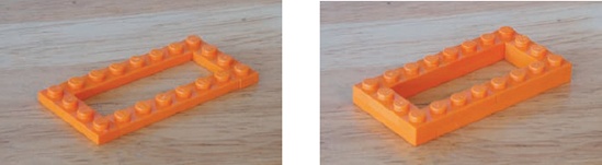 Each photograph should show a single step in the construction of the model. Here are steps 1 and 2 of the 1×2 plate in 4X scale.