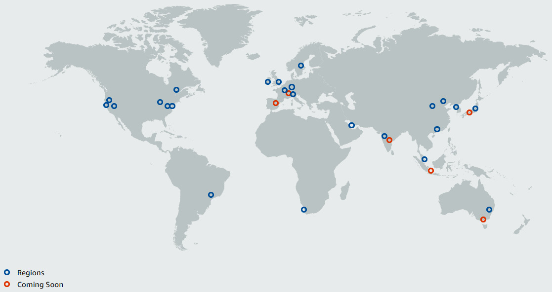 Figure 2.2 – AWS Global Infrastructure. Image courtesy of AWS (https://aws.amazon.com/about-aws/global-infrastructure/)
