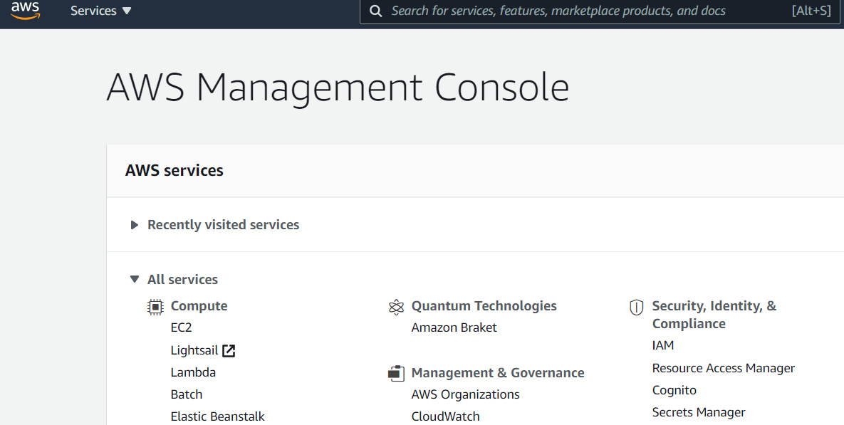 Figure 4.1 – AWS Management Console
