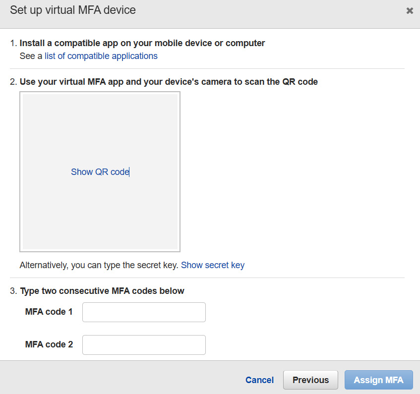 Figure 4.5 – Setting up a virtual MFA device
