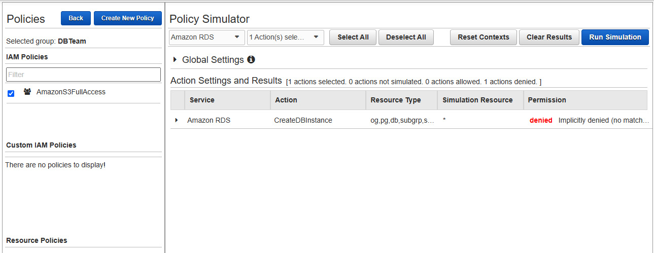 Figure 4.9 – Amazon policy simulator
