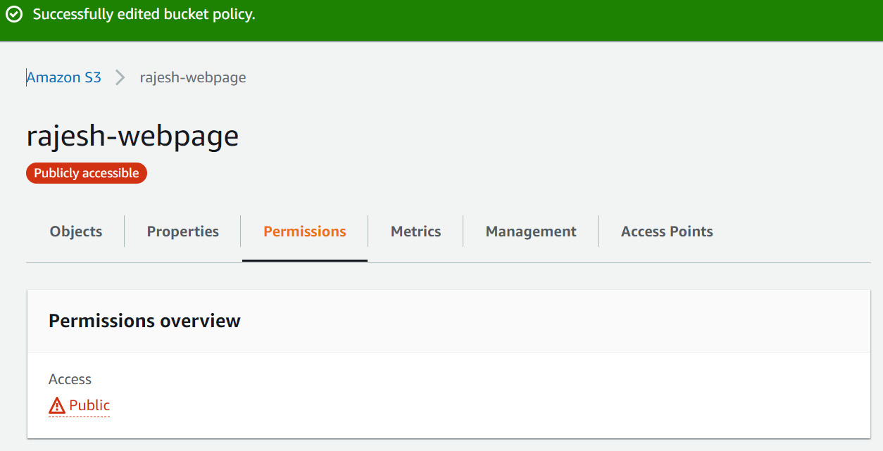Figure 5.12 – S3 Bucket permissions tab
