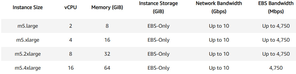 Figure 7.3 – Sample selection of M5 instance sizes
