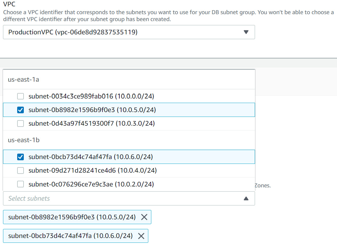 Figure 8.13 – Creating database subnet groups
