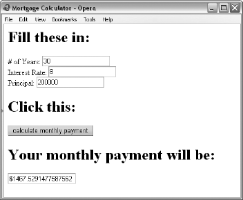 This mortgage calculator uses a form that presents input fields.