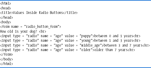 Putting values inside radio buttons