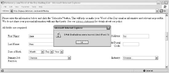 Dictionary.com's form validator in action