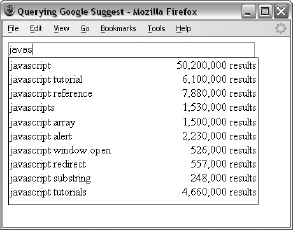 Searching for javascript in our version of Google Suggest