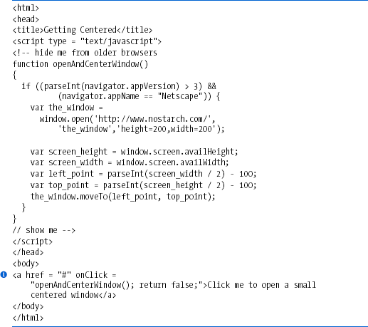 Opening and centering a window using a function