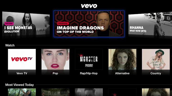 **Figure 19:** Vevo offers an extensive music video library, including a number of genre stations.