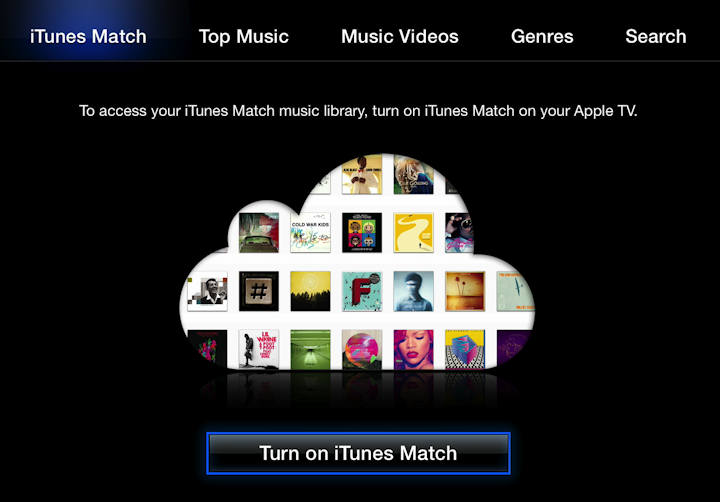 **Figure 56:** If you subscribe to iTunes Match, the Apple TV replaces the Purchased button with an iTunes Match or My Music button.