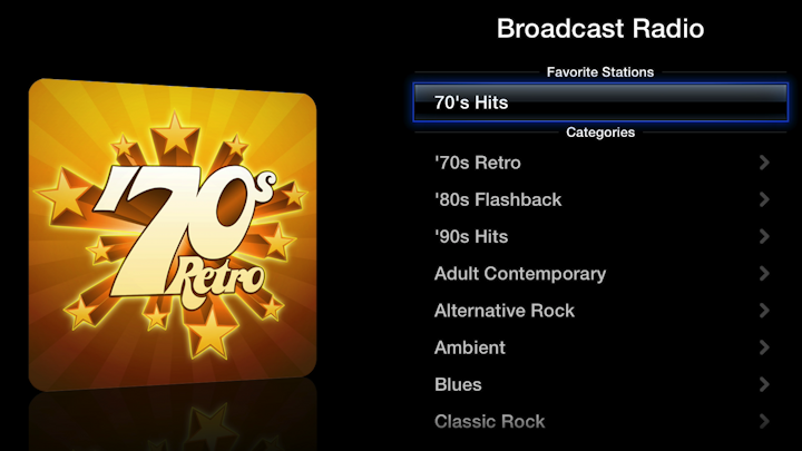 **Figure 72:** The Radio app offers a number of preset categories and lets you set favorites.