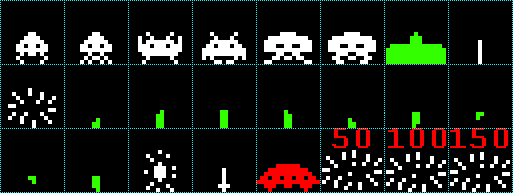 Orbit Assault uses 32-pixel-square sprites arranged in a single bitmap