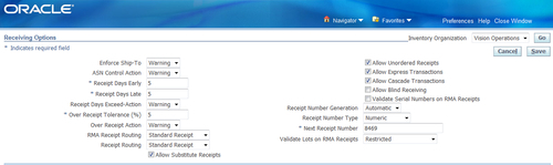 Configuring receiving options