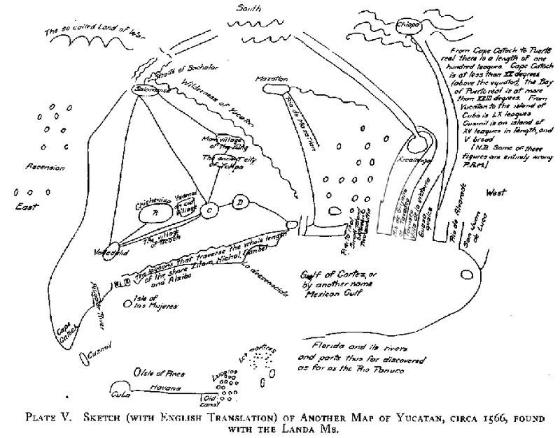 Sketch (with English Translation) of Another Map of Yucatan, circa 1566, found with the Landa Ms.