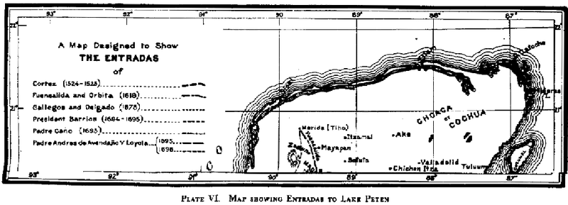 Map showing Entradas to Lake Peten