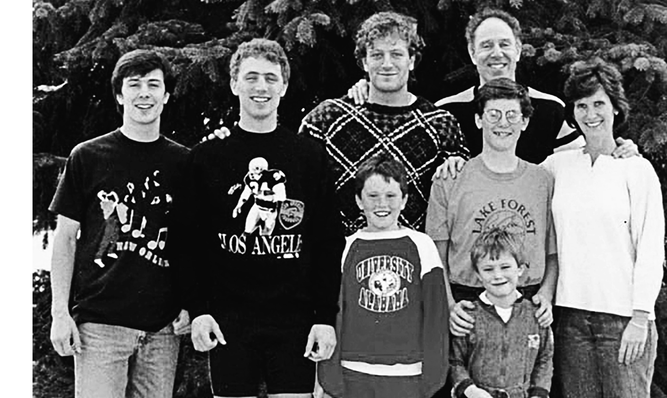 Dave is the youngest of the six Levy brothers. Clockwise from left: brothers Jonathan, Erik, Scott; father, Nelson; mother, Louisa; brothers Mike, Dave, and Andy. (Dave is the little boy in front in the denim jumpsuit.)