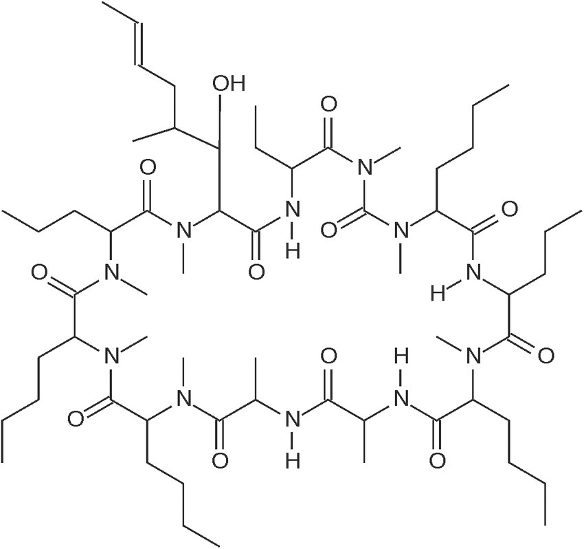 Skeletal formula of ciclosporin.