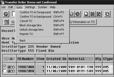 Figure 12.10 Processing Options in the Warehouse Activity Monitor