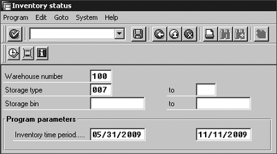 Figure 12.18 Selection Screen for Inventory Status Report