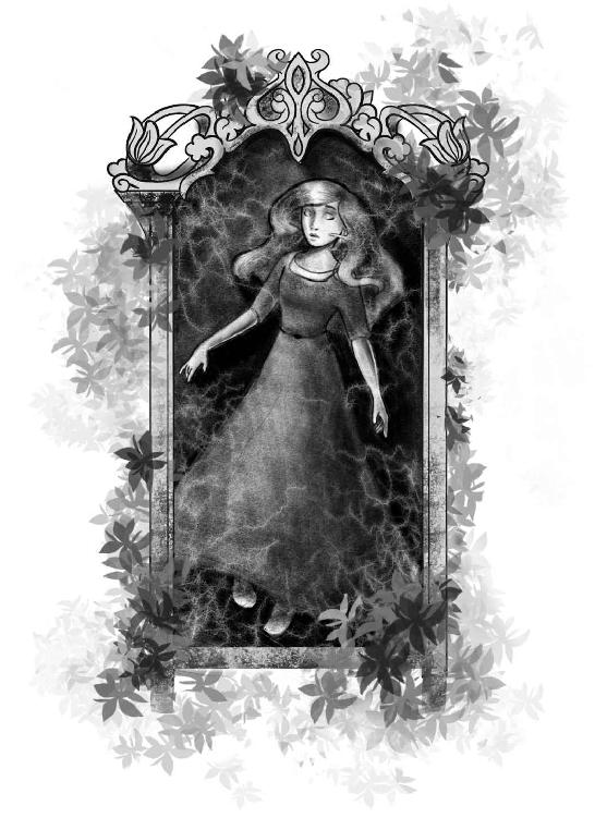 Illustration of Bianka, as she appeared frozen in the time capsule