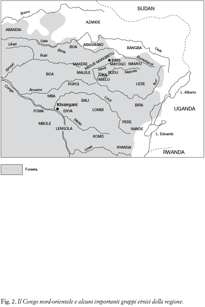 Fig. 2. Il Congo nord-orientale e alcuni importanti gruppi etnici della regione.