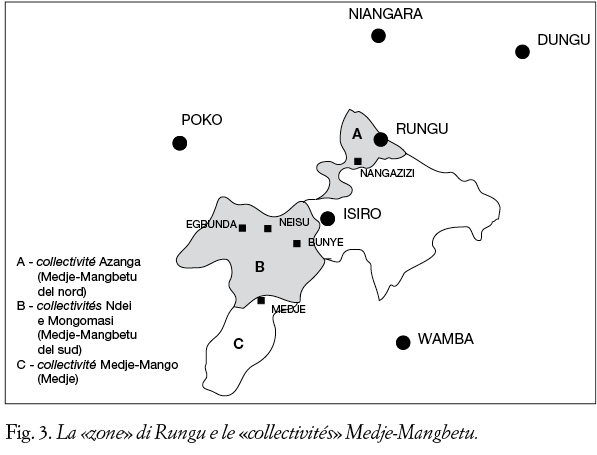 Fig. 3. La «zone» di Rungu e le «collectivités» Medje-Mangbetu.