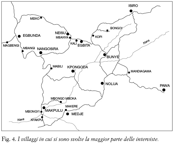 Fig. 4. I villaggi in cui si sono svolte la maggior parte delle interviste.