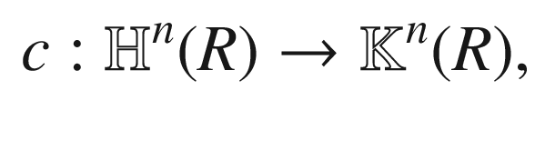 $$\begin{aligned} c:\mathbb H^n(R)\mathrel {\rightarrow }\mathbb {K}^n(R), \end{aligned}$$